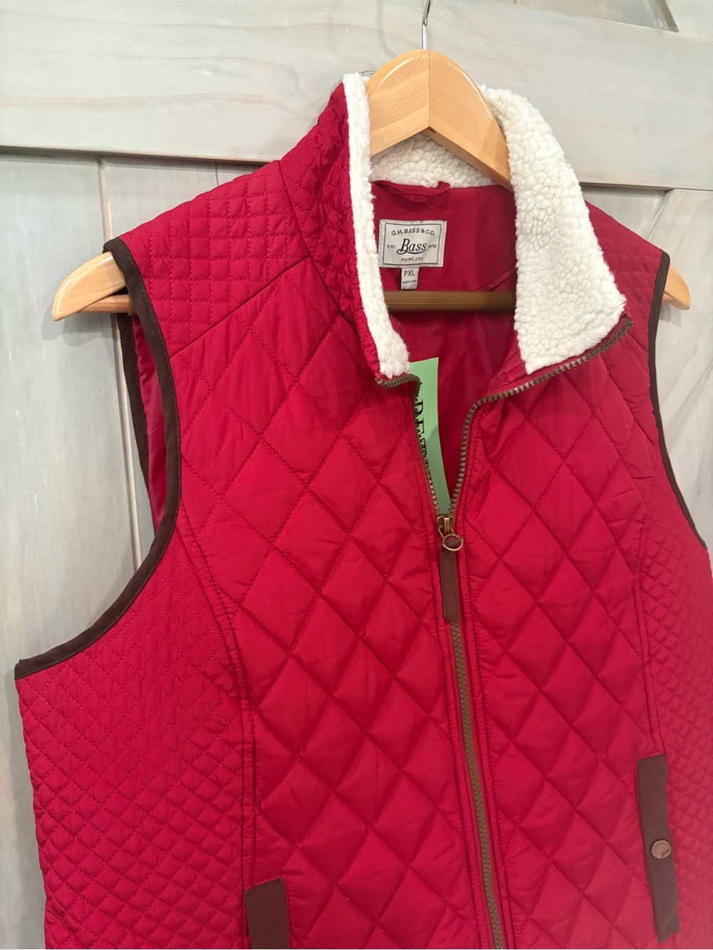 G.H. Bass & Co. Quilted Red Sherpa-Trim Vest